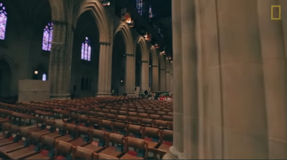 A church with stained glass windows.