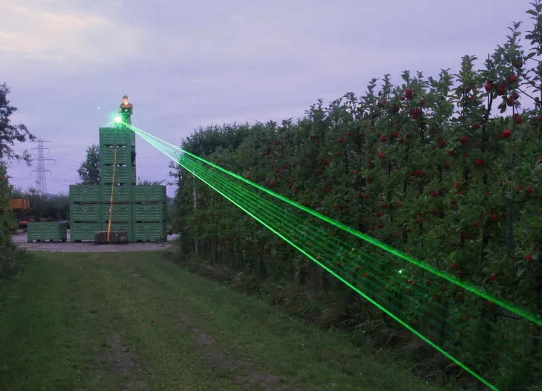 A green laser is being used for tree height measurement.