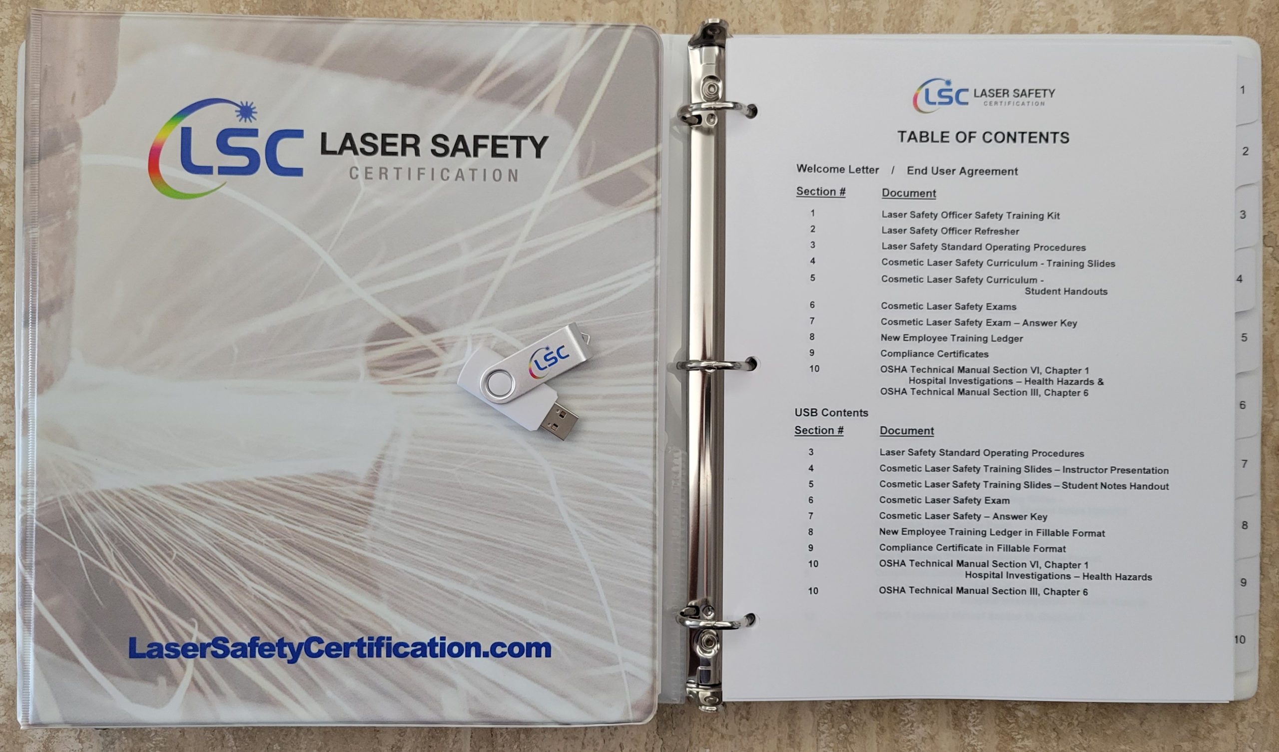 cosmetic laser safety training kit binder and usb