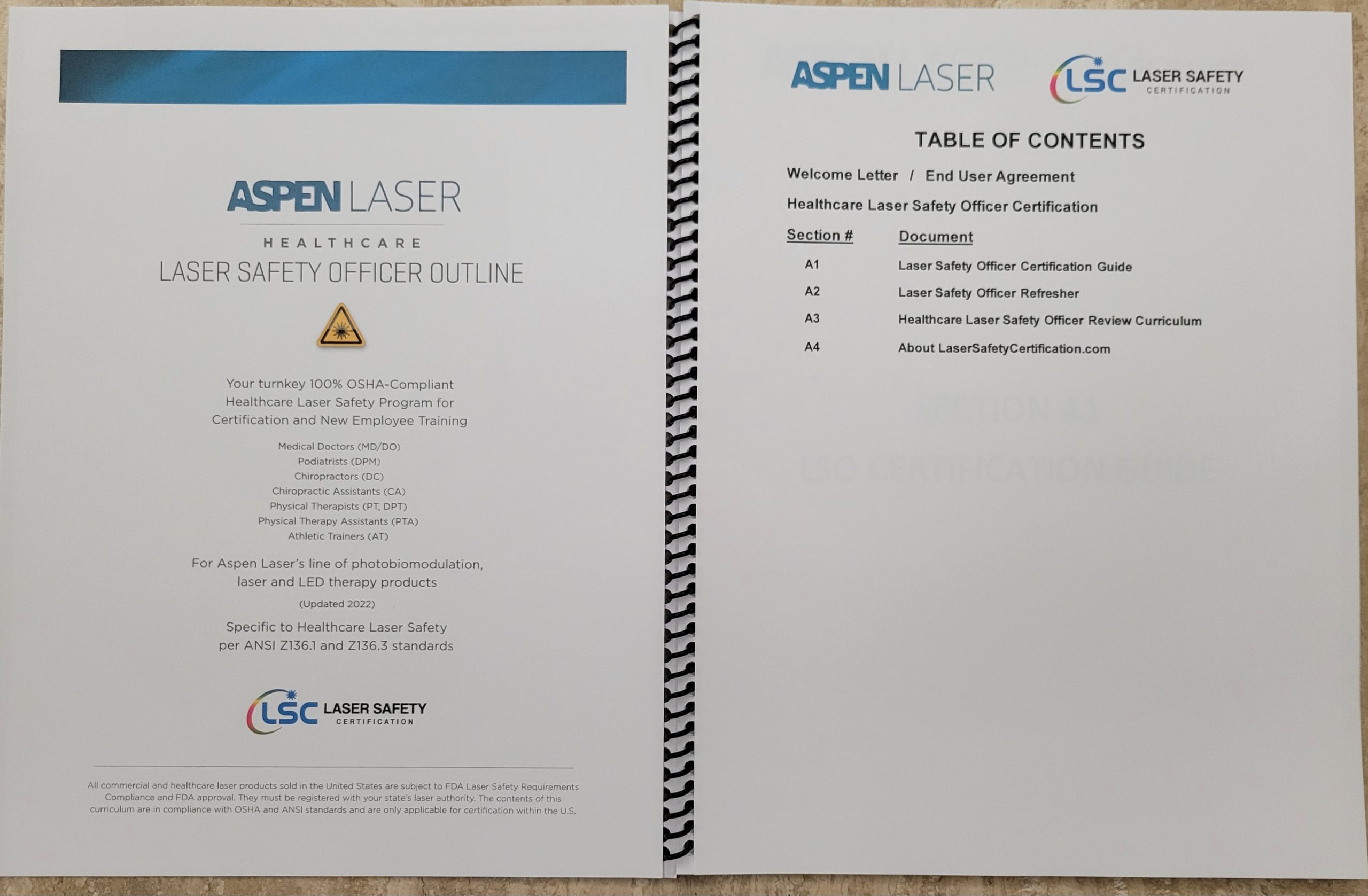 aspen laser safety booklet table of contents