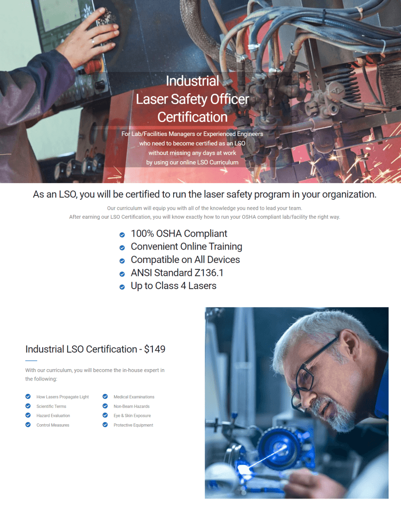 Choose your Industrial LSO+Operator Written Course Laser Safety
