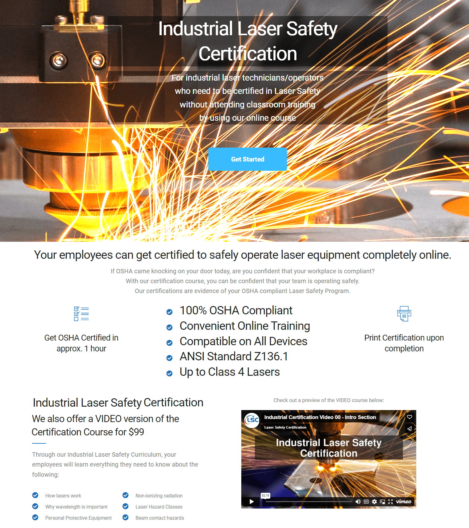 Choose your Industrial LSO+Operator Video Course Laser Safety