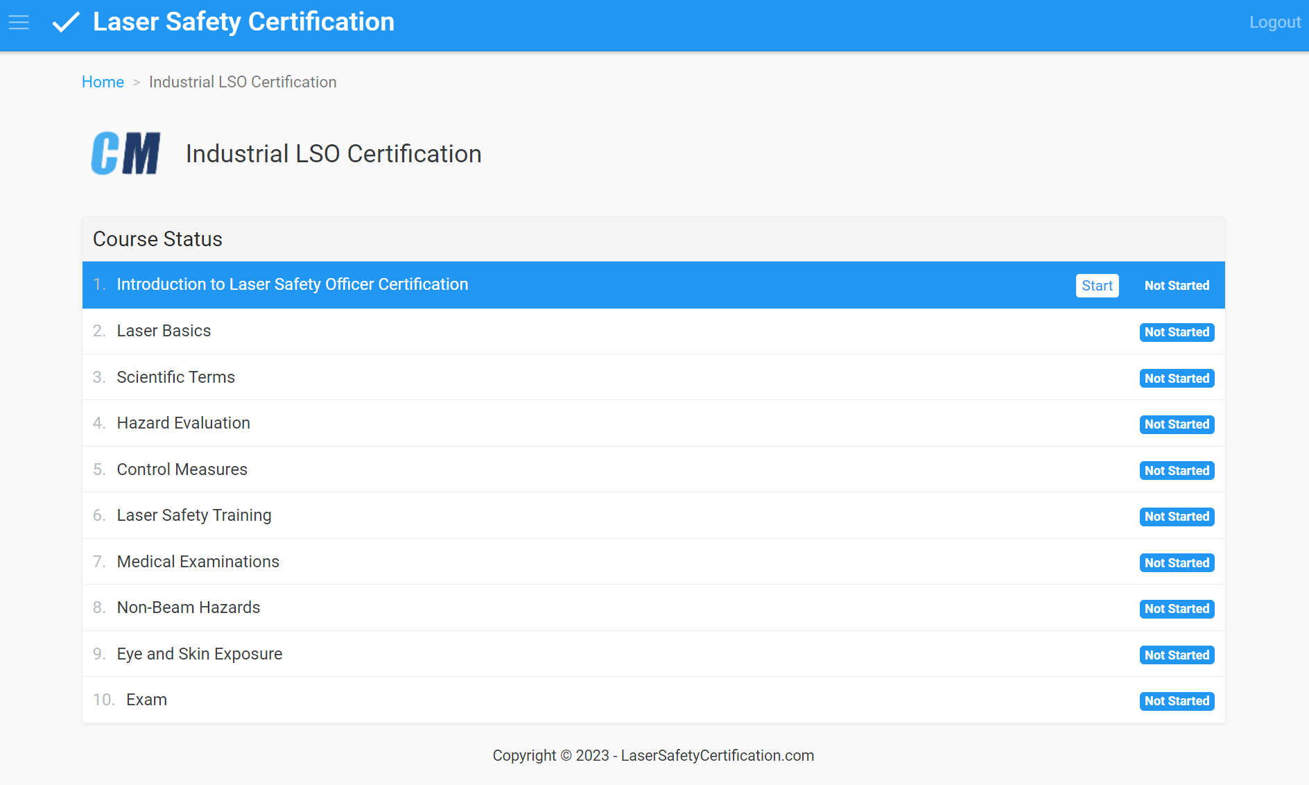 A screen shot of the laser safety certification.