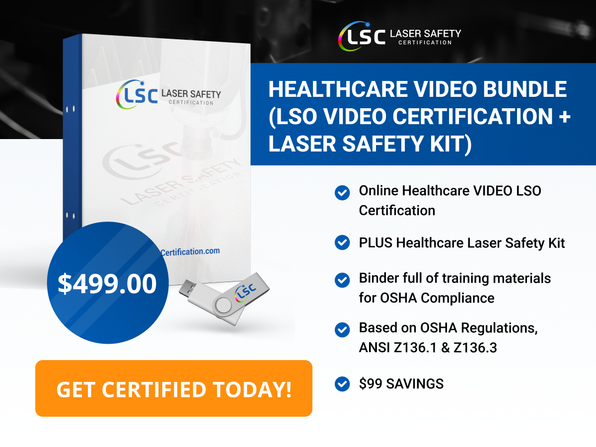 Bundle includes a healthcare video and laser safety kit for cosmetic procedures.