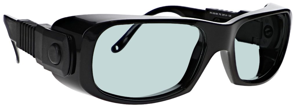 Black smart glasses with integrated camera on the left side.